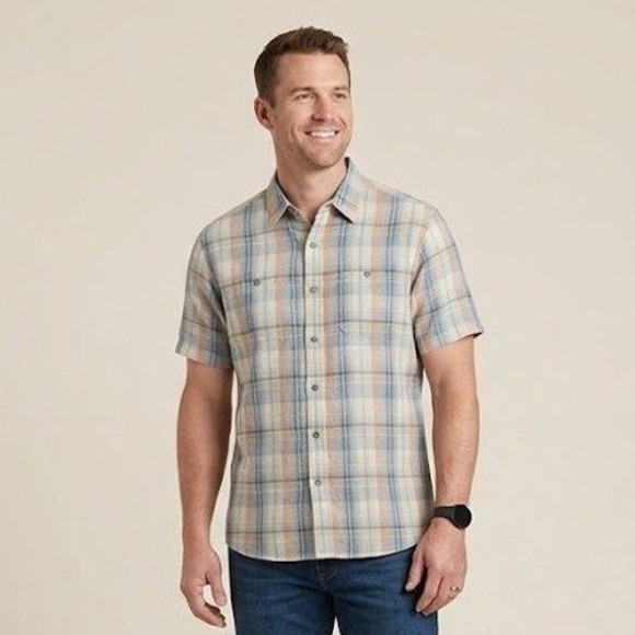 Kühl Other - Kuhl Plaid Shirt Mens XL Blue Orange Excellent‎ Short Sleeve Linen Cotton 7218